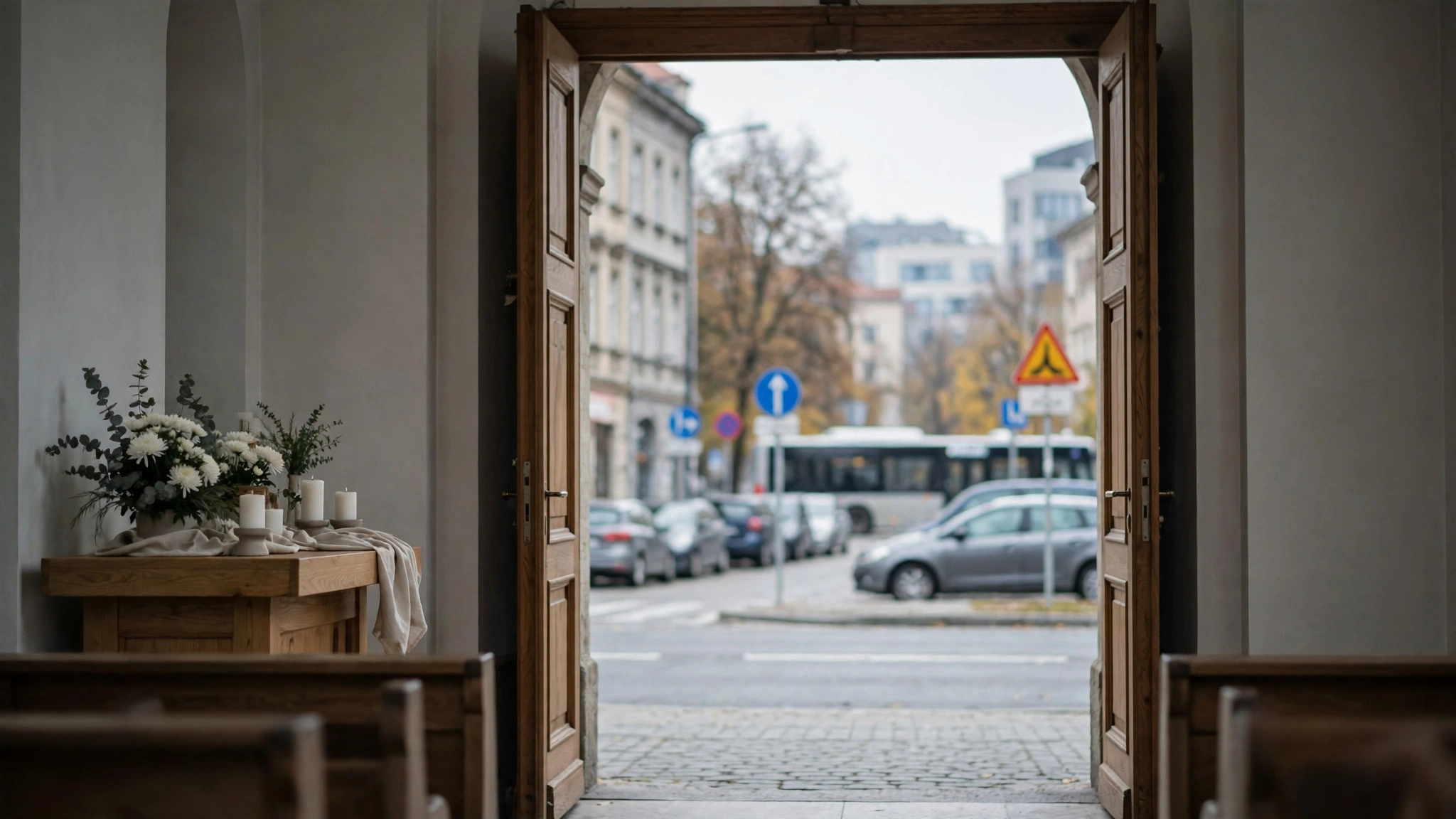Wnętrze kościoła z ołtarzem, symboliczne zdjęcie nabożeństwa