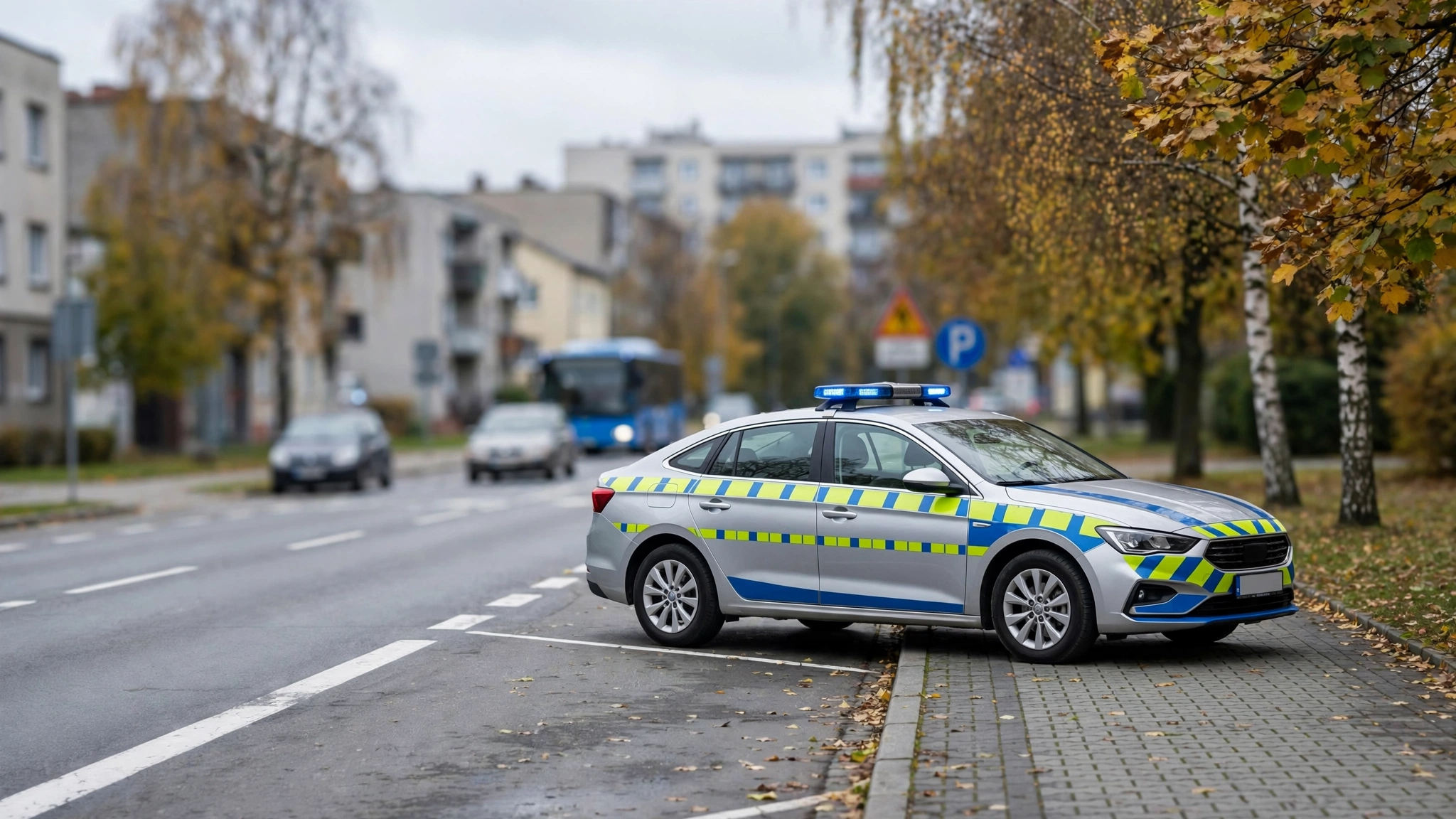 Radiowóz policyjny na drodze wojewódzkiej nr 878 w Borku Starym