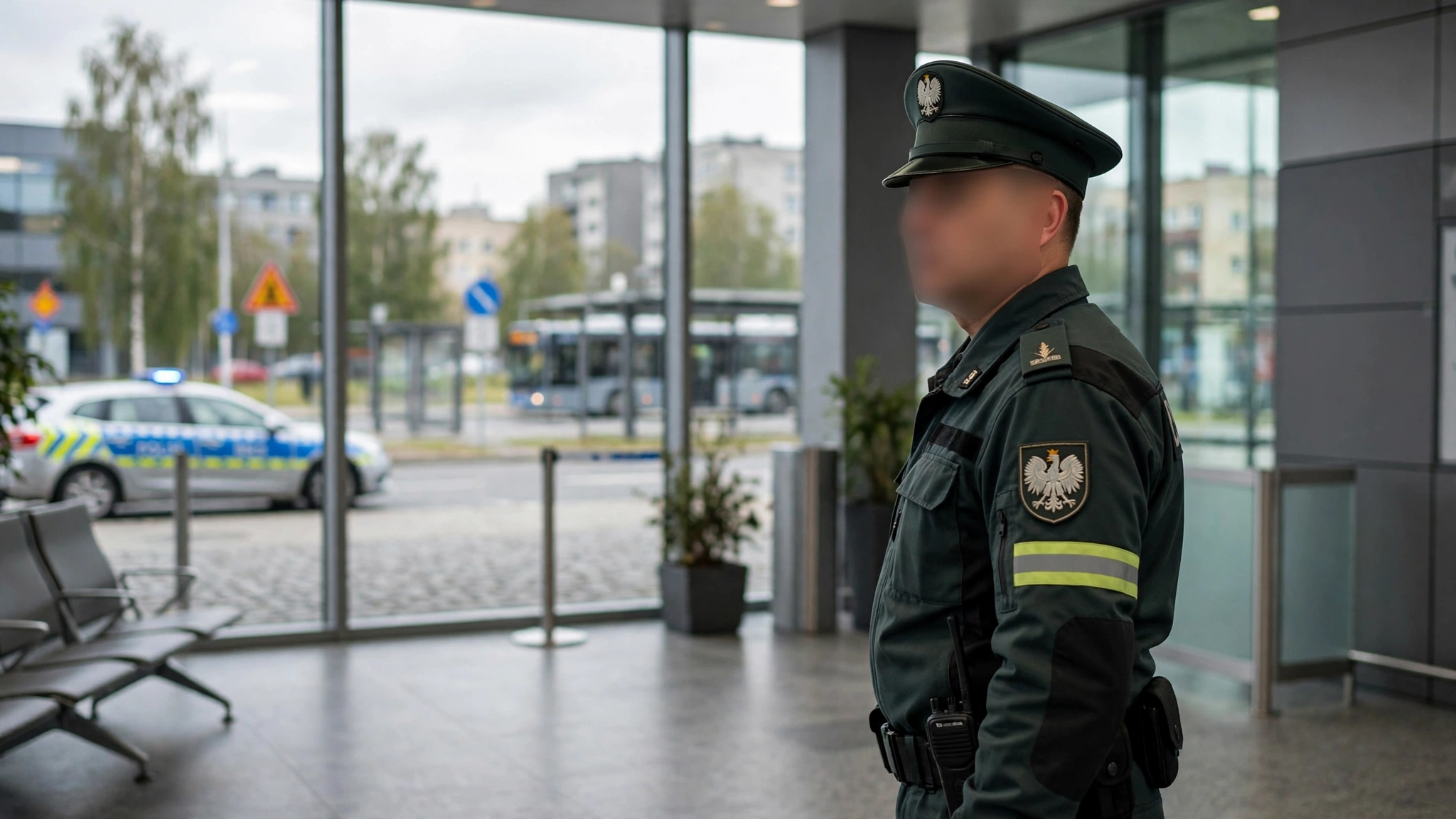 Funkcjonariusz Straży Granicznej w terminalu lotniska Rzeszów-Jasionka