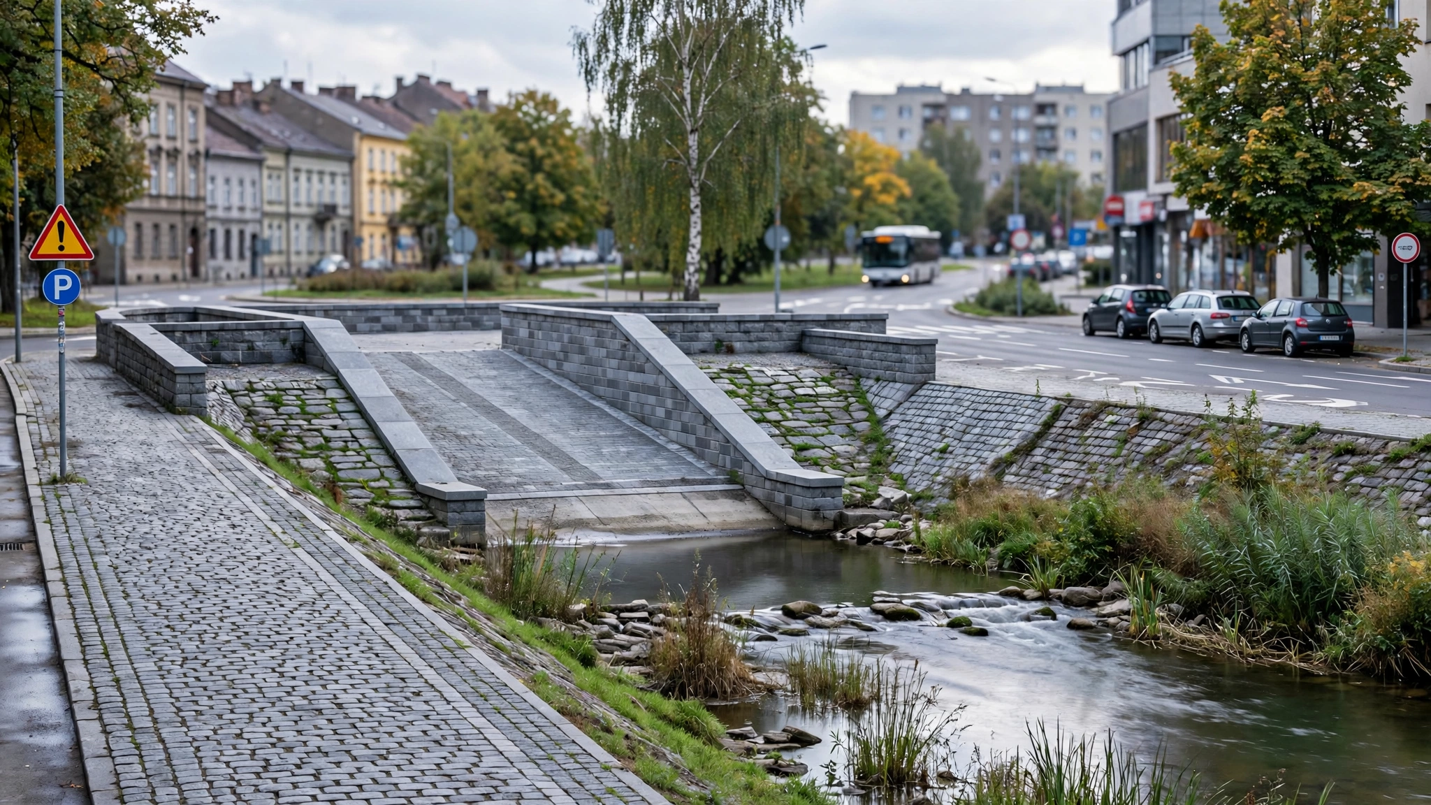 Przebudowana kamienna rampa na rzece Bukowej w Chłopskiej Woli