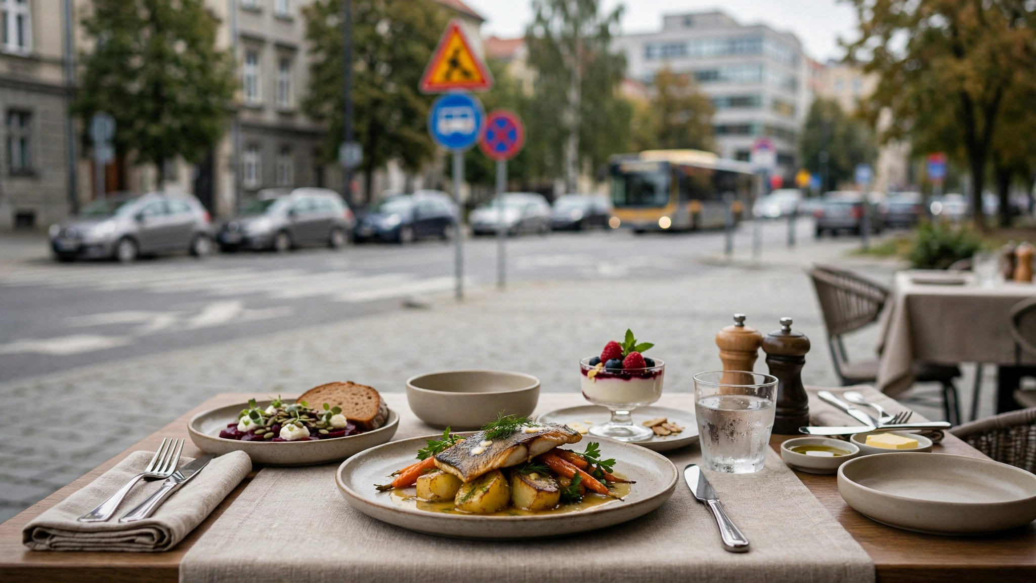 Zastawiony stolik w restauracji z trzydaniowym menu festiwalowym Restaurant Week