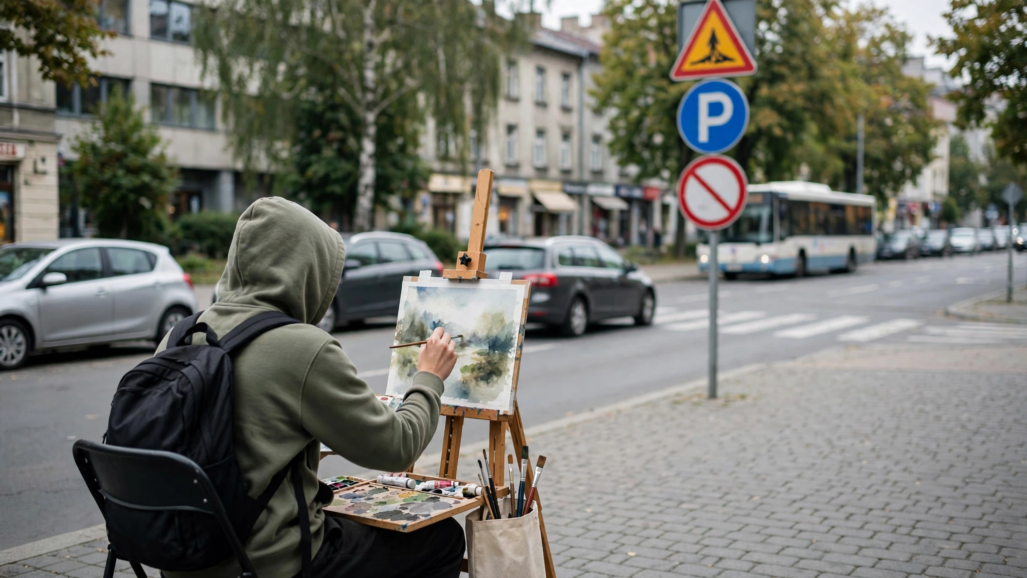 Młody twórca podczas pracy nad własnym dziełem artystycznym