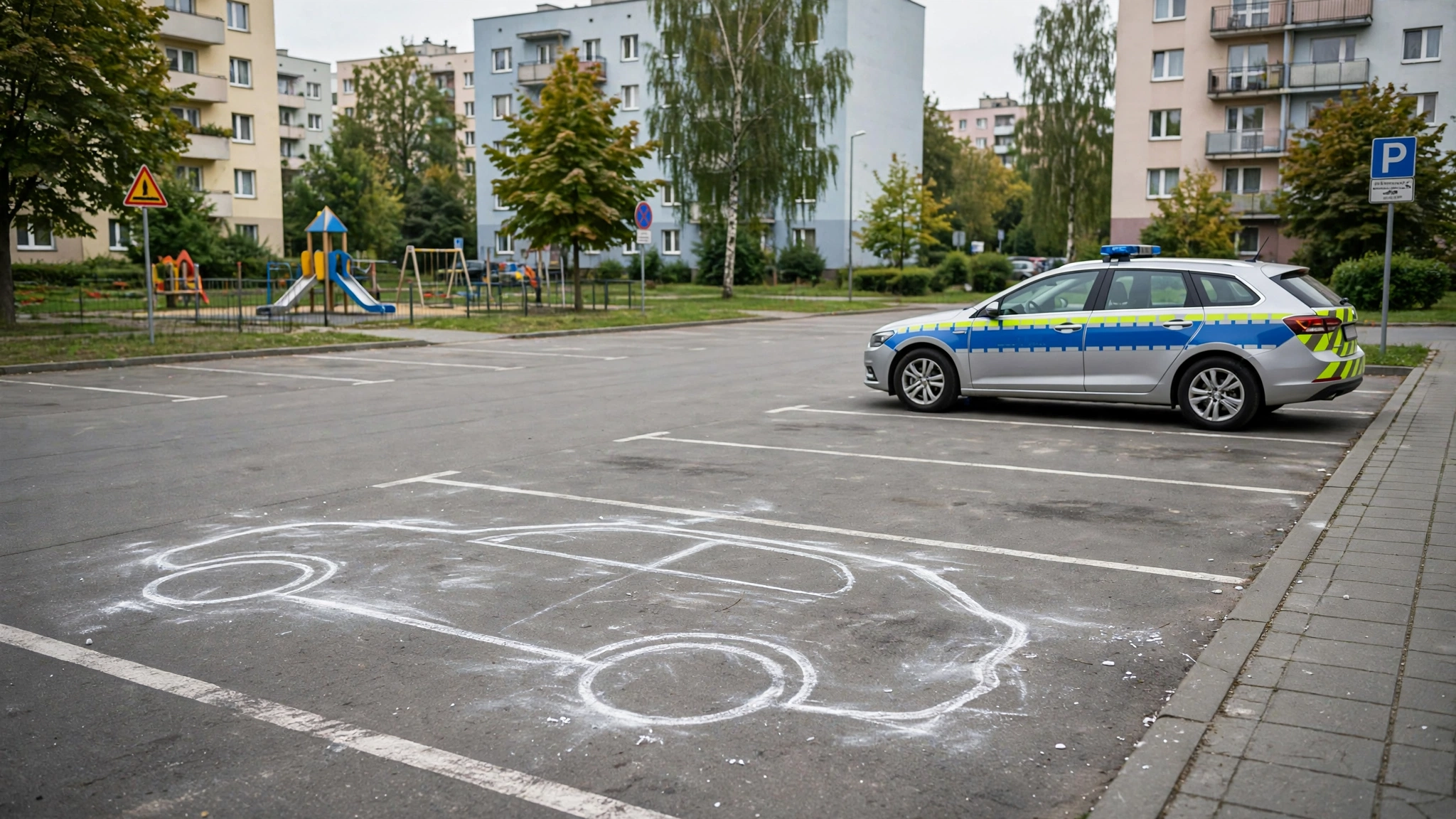 Zarysowana maska samochodu na osiedlowym parkingu w Rzeszowie